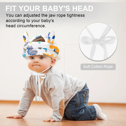 Toddler crawling with Breathable Baby Helmet For Crawling And Walking, Lightweight Toddler Head Protector With Soft Cushion, adjustable fit.
