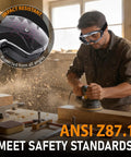 Woodworker wearing Anti Fog Safety Goggles That Fit Over Glasses Adjustable Strap ANSI Z87.1 UV385 Eye Protection