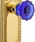 Egg And Dart Plate Crystal Cobalt Glass Door Knob Set In Polished Brass Passage Function 2 3/8 Backset Complete For One Door