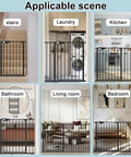 Ultra Wide Baby Gate With Triple Lock No-Fuss Pressure Mounted Walk Through Swing Auto Close Black Metal Gate for various rooms