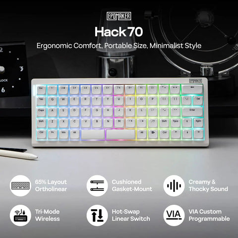 Solid 65 Percent Ortholinear Mechanical Keyboard With Via Custom Programming And Tri Mode Wireless Setup for ergonomic fast typing.