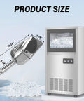 Heavy Duty Bpa Free Ice Scoop For Countertop And Under Counter Ice Makers With Easy Grip Handle and Hygienic Food Grade Design, showing size next to ice machine.