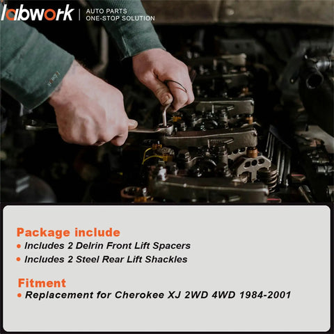 Hands installing 3 Inch Front 2 Inch Rear Full Leveling Lift Kit For 1984 2001 Jeep Cherokee XJ 2WD 4WD Replacement CNC Machined.