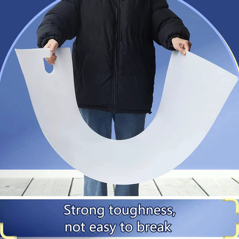 Person holding a flexible, white sheet demonstrating the durability of the Heavy Duty Appliance Sliders With Pull Strap 48 By 29 Inches Moving Mat.