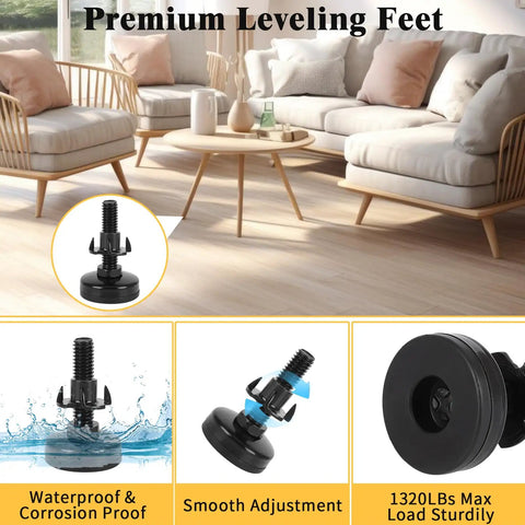 Beefy 40 Pcs Adjustable Leveling Feet With T Nut Kit Three Eighths Inch Sixteen Thread Heavy Duty Metal Levelers in living room