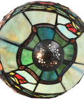 Top view of Rose Flower Tiffany Style Stained Glass Table Lamp With 8 Inch Wide Lampshade And 15 Inch Tall Red Finish, warm glow.
