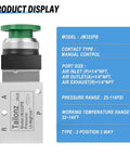 Diagram of Green Mushroom Push Button Pneumatic Valve With Manual Control, 3 Way 2 Position, 1/4 NPT Ports, 25-116 PSI