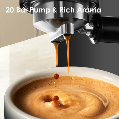 Home Barista Espresso Machine With 20 Bar Pressure And Integrated Milk Frother For Silky Cappuccino designed to brew espresso with rich crema.