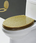 Heavy Duty Soft Close Toilet Seat With Badass Sparkly Resin Lid, Elongated Design, side view showcasing the glossy surface.