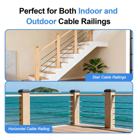 120 Pack 316 Stainless Steel Black Right And Left Hand Thread Swage Lag Screws For One Eighth Inch Deck Cable Railing Kit installed indoors and outdoors