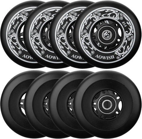 8 Pack Inline Skate Replacement Wheels 85A Outdoor Asphalt Formula For Indoor And Outdoor Use 80mm black design view