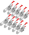10 Pack Heavy Duty Toggle Latch Clamp 431 Type, 2000 Lbs Holding Capacity, galvanized iron, red lever, industrial hardware