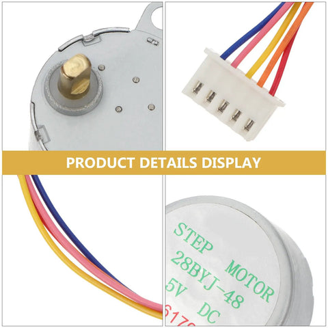 Two Pack 5V Four Wire Stepper Motor High Torque For Cnc Milling And Stage Lights Rock Solid Frame showing wire connections and motor details.