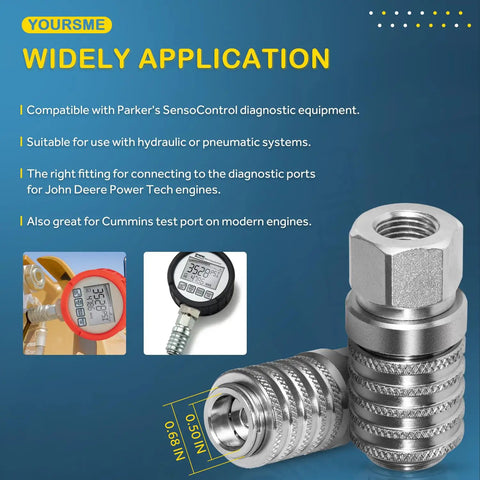 Steel Test Port Quick Coupler For Diagnostic Gauges And SensoControl Meters, Push To Connect, 1/8 in body, 1/4-18 NPTF thread