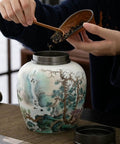 Large Ceramic Kitchen Storage Jars With Dual Sealed Alloy Lids Keep Your Tea Coffee Beans And Candy Stash Nice And Crisp In This Heavy Duty Pantry Setup that holds loose tea.