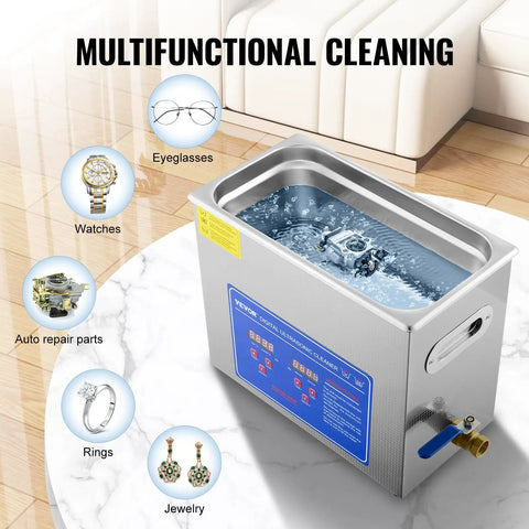 6L Ultrasonic Cleaner With 40kHz Power And 200W Heating, Digital Timer And 110V cleaning various items