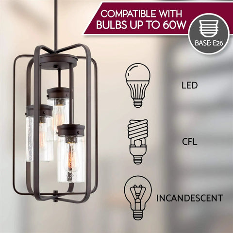 Augustine Inspired 21-Inch Modern 3-Light Ceiling Pendant Chandelier With Free-Swinging Arms And Clear Cylinder Glass Shades