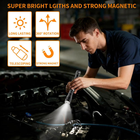 Extendable Magnetic Flashlight With Telescoping Magnet Pickup Tool Trio For Auto Repair And Diy Cool Reach Tools mechanic use
