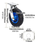Top Shelf Heavy Duty Industrial Plate Casters With Brakes 6 8 10 Inch shown with dimensions and tire details.