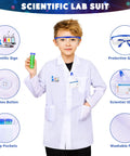 Child in scientist costume from Science Kit For Kids With 120 Hands On Experiments And Scientist Costume Role Play STEM Educational Toy Set