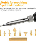 Eight Piece Copper 3D Printer Smoothing Tool Kit With Gold Tips And Connector Pro Grade Finishing Set For Precise Smooth Surfaces On PLA And ABS Rust Resistant High Conductivity Tools In Eight Styles shown with gold tips and connector.