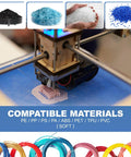 Ready To Roll Desktop 3D Printer Filament Maker Machine With Straightforward Diameter Tweaks And Top Notch Pid Temperature Regulation For Smooth Abs Tpu Petg Pellet Extrusion Work, showing compatible materials and printing.