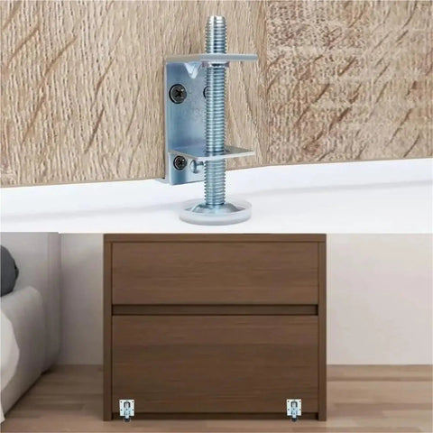 Adjustable Furniture Feet Set 12 Piece Stainless Steel Heavy Duty Leveling Feet With Brackets M10x106mm on wooden cabinet