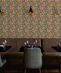 Botanical Chintz Vinyl Wallpaper Featuring Subtle Leather Texture Hella Durable Commercial Grade Wallcovering Custom Printed Just For You installed in a restaurant setting.