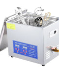 Bad Ass Industrial 10 Liter Heated Ultrasonic Parts Washer 240 Watt 40 KHz with tools and jewelry in stainless tank.