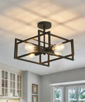 Four Light Black Industrial Flush Mount Ceiling Light Fixture for Kitchen Island and Dining Room Farmhouse Style installed