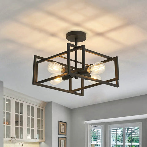Four Light Black Industrial Flush Mount Ceiling Light Fixture for Kitchen Island and Dining Room Farmhouse Style installed
