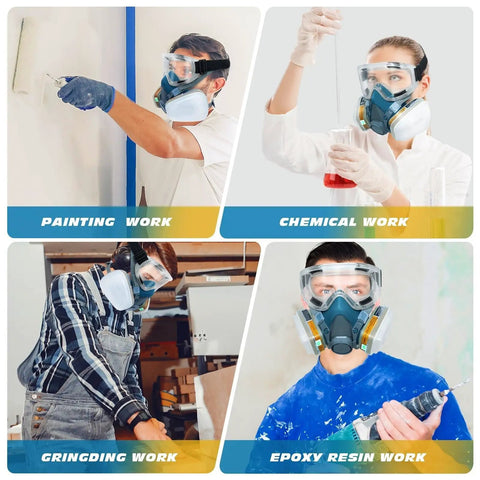 Blue Reusable Half Face Mask For Painting, Polishing, Spraying, Sanding And Welding Soft Silicone Comfort Fit, Adjustable Headband
