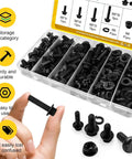 M8 Flange Hex Bolt Assortment Kit With Flat And Spring Washers And Hex Nuts, 164 Pc Metric Fastener Set in plastic case.