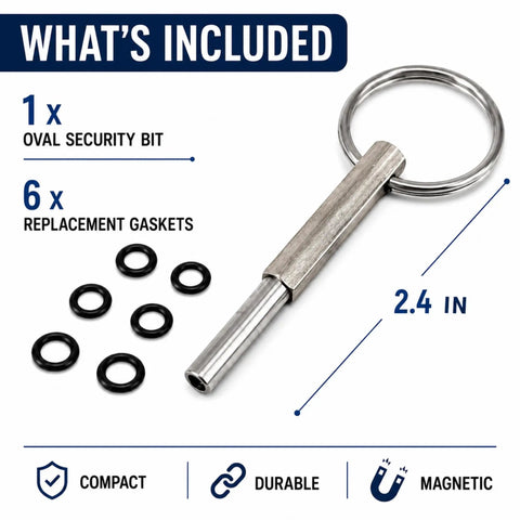 Oval Security Bit Magnetic Repair Tool In 316 Stainless Steel, 2.4 Inch with 6 Replacement Gaskets for espresso machines