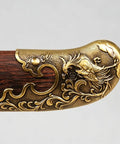 Folded Steel Dao Sword With Phoenix Motif, Handmade High Carbon Blade With 32,768 Layered Steel, gold phoenix detail on rosewood