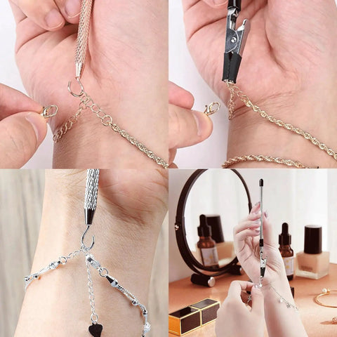 Must Have 4 Piece Bracelet Helper Tools Set With Metal Wear Aid Hooks Quick Clip On Disassembly Fasteners in use