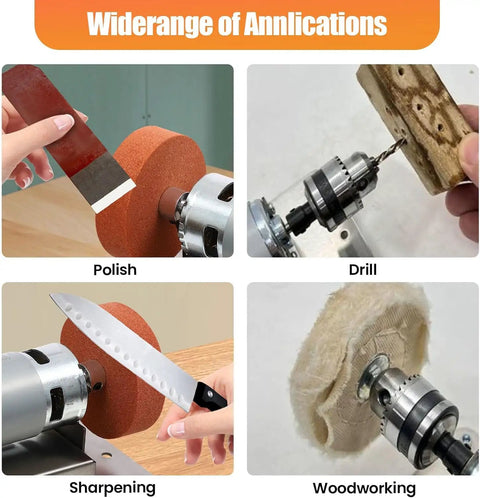 Slick Little Mini Belt Sander And Bench Grinder With 96 Watt Copper Motor For Smooth Knife And Tool Sharpening Adjustable Speed Home Wood And Metal Workshop Knockout Gem demonstrating polishing, sharpening, drilling, and woodworking tasks.