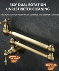 ZBSAVFM Foldable Wall Mount Kitchen Faucet Brass Construction 720° Rotating Extendable Design Easy Installation Over Stove showing 360° dual rotation.