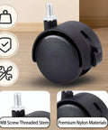 1.5 Inch M8 Threaded Stem Casters With Brakes Black Nylon Furniture Casters Set Of 4 Heavy Duty Replacement Swivel Wheels For Furniture Cart Cabinet And Shelf With Smooth Non Marring Rolling And Easy Installation