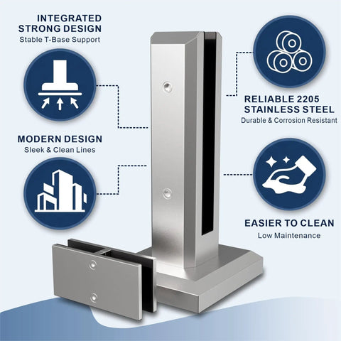 No Sweat Install Frameless Glass Railing Kit Featuring Six Clear Laminated Tempered Panels At 44 Inches High And 315 To 324 Wide For Solid Deck Renovations stainless steel base support with sleek design and easy clean features.