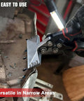 Heavy Duty Duckbill Sheet Metal Pliers 3 Inch Hand Seamer And Straight Bender with Ergonomic Grip in use on metal sheet