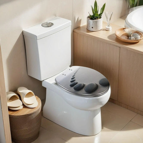 Toilet Seat Slow Close Elongated for Bathroom on a modern toilet with pebbled design, in a stylish bathroom setting.