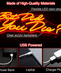 But Did You Die Neon Sign For Wall Decor Red LED Light With USB Power, neon sign detail with acrylic backplane and USB connectors