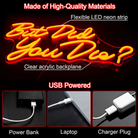But Did You Die Neon Sign For Wall Decor Red LED Light With USB Power, neon sign detail with acrylic backplane and USB connectors