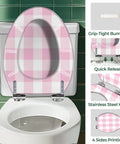 Toilet Seat Resin Waterproof for Bathroom in pink checkered design, fitting standard toilets with quick release features.