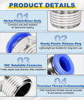 Push To Connect Fittings 10 PC Set Nickel Plated Brass Straight Pneumatic Male Adapters Pro Grade One Quarter NPT Details