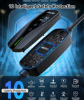 Heavy Duty Level 2 Ev Charger For Tesla With Nacs Cord And Nema 14-50 Plug At Forty Amps Delivers Fast Nine Point Six Kilowatts with safety features.