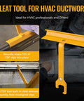 6 Inch Magnetic Cleat Tool For HVAC Ductwork TDC TDF Clips Fits In Tight Spaces, yellow tool displayed on sheet metal.