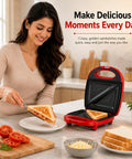 Sanzinaz 520W Electric Sandwich Maker Grill with Nonstick Plates Compact Panini Press for home use serving crispy sandwich.