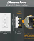 Dimensions of Straight Up Rock Solid 5 Pack 15 Amp Gfci Outlets for Indoor Wall Wiring with slim profile for installation.